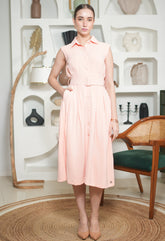 Exude Coral Belted Shirt Dress